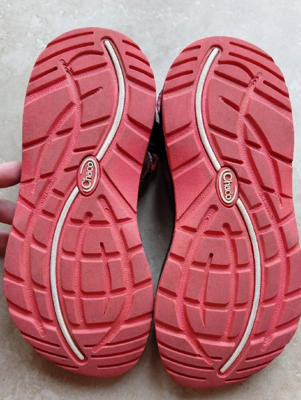 Chaco Sandals With Navy And Coral Straps